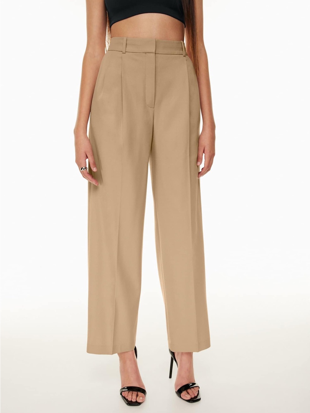 Babaton Aritzia Pleated Wool Blend Trouser Pants 8 Tan Beige